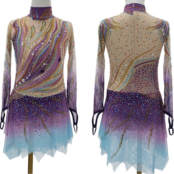 New Figure Skating Dress Size 8 (4~6T) with Hair Scrunchies (110~120cm) - Picture 2 of 12